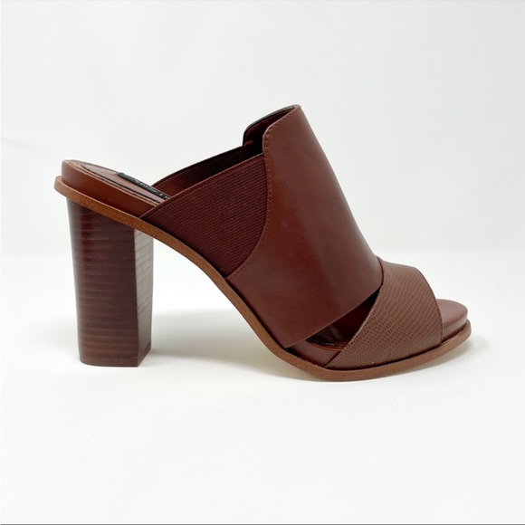 🆕 NIB White House Black Market Caylee Brown Leather Mule Peep-Toe Block Heel 10 - Picture 8 of 13